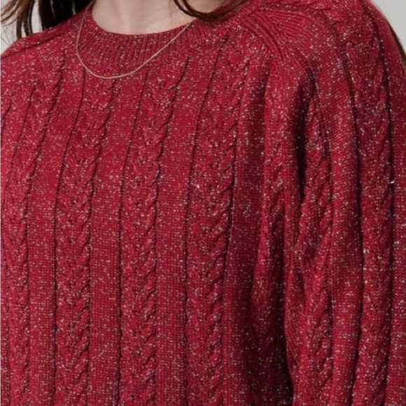 Athleta Merino Wool Blend Women’s Crossroads Crewneck Sweater Red Metallic Med - Picture 2 of 9